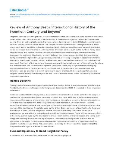 Review of Anthony Best’s ‘Int’l History of the 20th Century and Beyond’