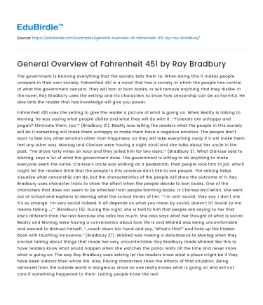 General Overview of Fahrenheit 451 by Ray Bradbury