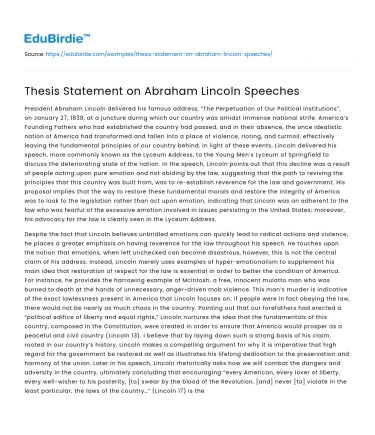 Thesis Statement on Abraham Lincoln Speeches