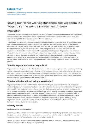 Saving Our Planet: Can Vegetarianism Fix Environmental Issues?