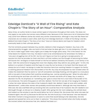 Comparative Analysis: Danticat & Chopin’s Short Stories