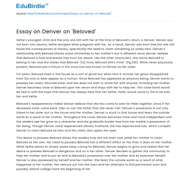 Essay on Denver on ‘Beloved’