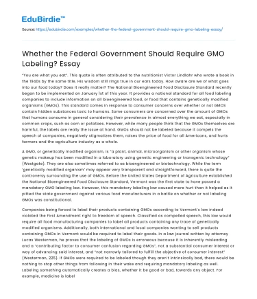 Whether the Federal Government Should Require GMO Labeling? Essay