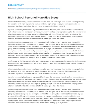 High School Personal Narrative Essay