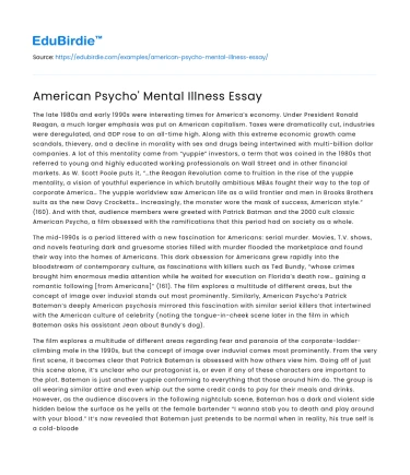 American Psycho’ Mental Illness Essay