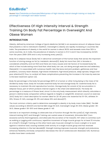 HIIT & Strength Training on Body Fat in Overweight Women