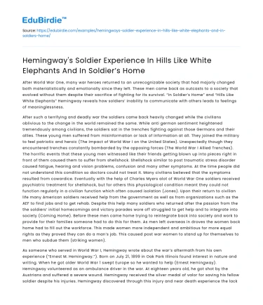 Hemingway’s Soldier Experience in Two Stories