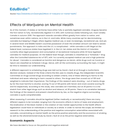 Effects of Marijuana on Mental Health