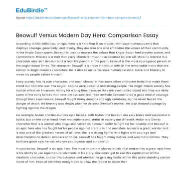 Beowulf Versus Modern Day Hero: Comparison Essay