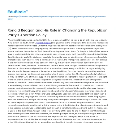 Reagan’s Impact on GOP Abortion Policy