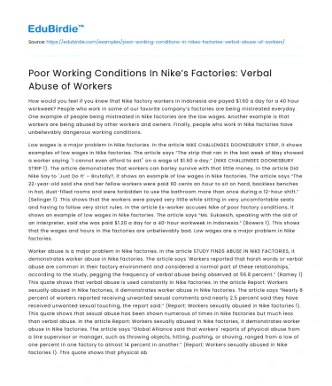 Poor Working Conditions In Nike’s Factories: Verbal Abuse of Workers