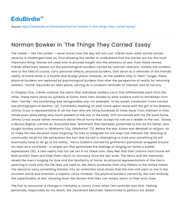 Norman Bowker in ‘The Things They Carried’ Essay