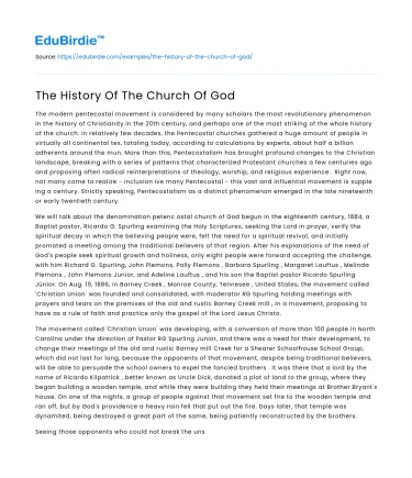 The History Of The Church Of God