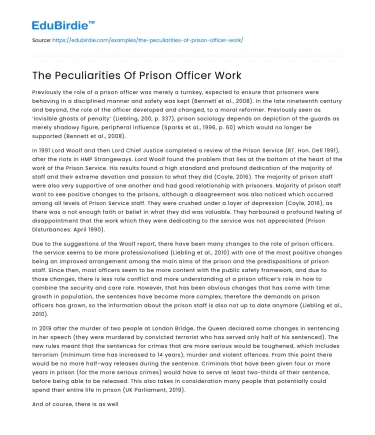 The Peculiarities Of Prison Officer Work
