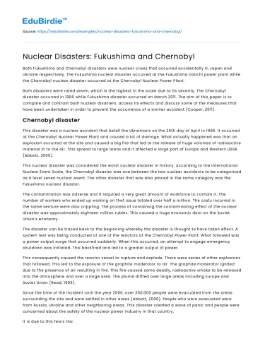 Nuclear Disasters: Fukushima and Chernobyl