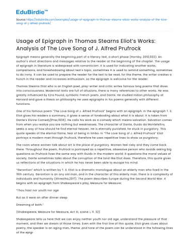Epigraph in TS Eliot’s Works: Analysis of Prufrock