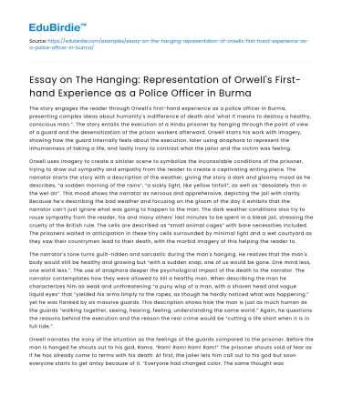 Orwell’s “The Hanging”: Reflecting Police Experience in Burma