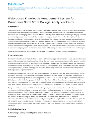 Web-based KM System for Camarines Norte State College: Analysis