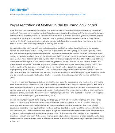 Representation Of Mother In Girl By Jamaica Kincaid