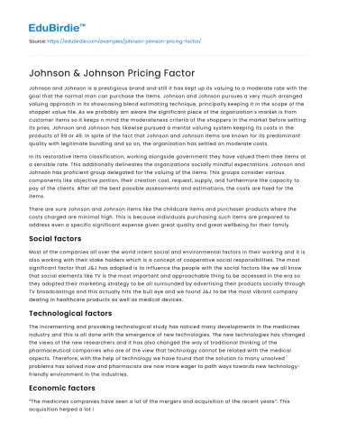 Johnson & Johnson Pricing Factor