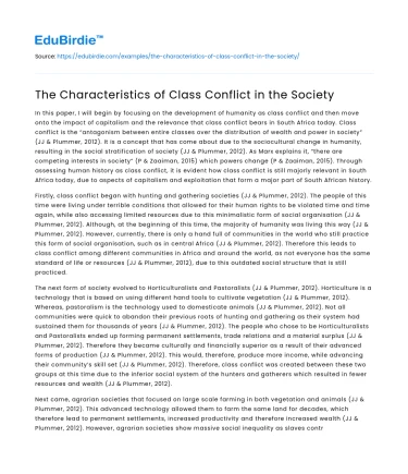 The Characteristics of Class Conflict in the Society