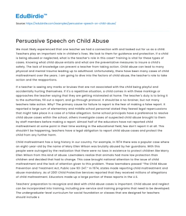 Persuasive Speech on Child Abuse