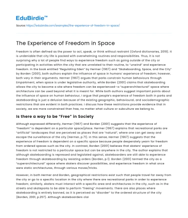 The Experience of Freedom in Space