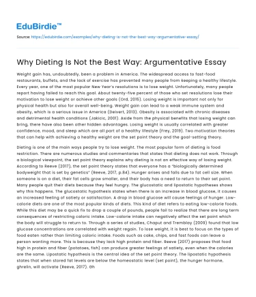 Why Dieting Is Not the Best Way: Argumentative Essay