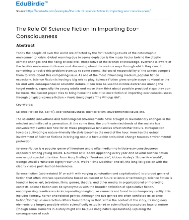 The Role Of Science Fiction In Imparting Eco-Consciousness