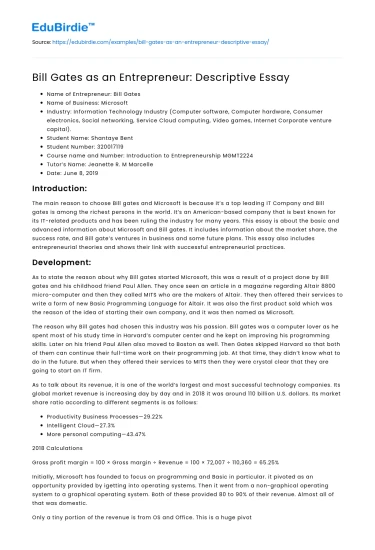 Bill Gates as an Entrepreneur: Descriptive Essay