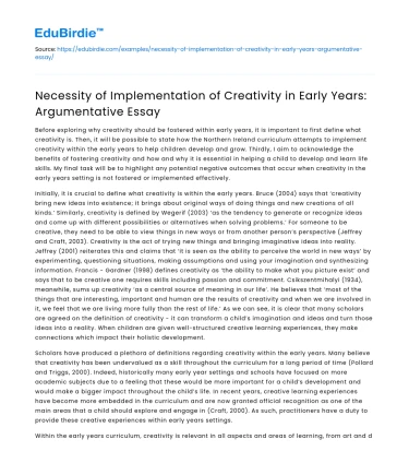 Implementing Creativity in Early Years