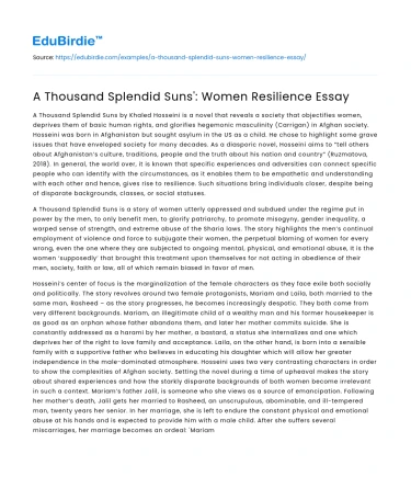 A Thousand Splendid Suns’: Women Resilience Essay