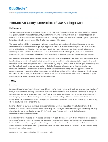 College Days: A Persuasive Perspective