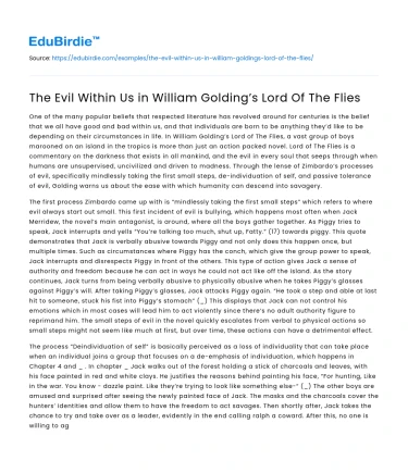 The Evil Within Us in William Golding’s Lord Of The Flies