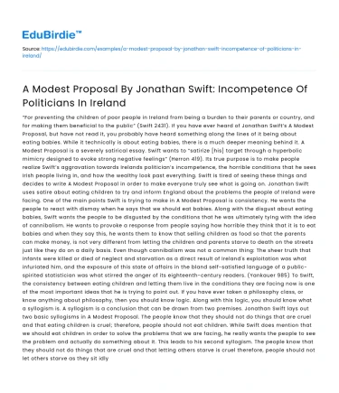 Swift’s Modest Proposal: Politicians’ Incompetence in Ireland