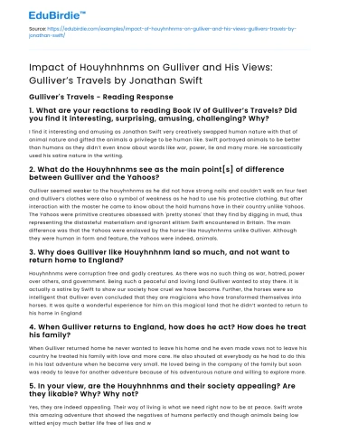 Houyhnhnms’ impact on Gulliver’s views: Gulliver’s Travels