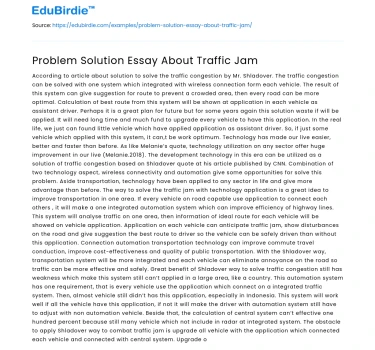 Problem Solution Essay About Traffic Jam