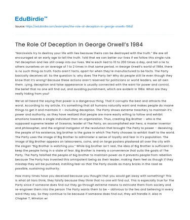 The Role Of Deception In George Orwell’s 1984