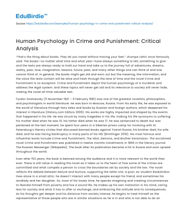 Human Psychology in Crime and Punishment: Critical Analysis