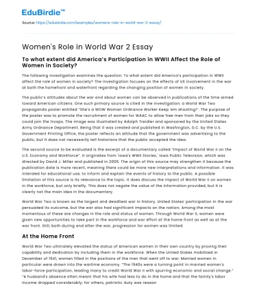 Women’s Role in World War 2 Essay