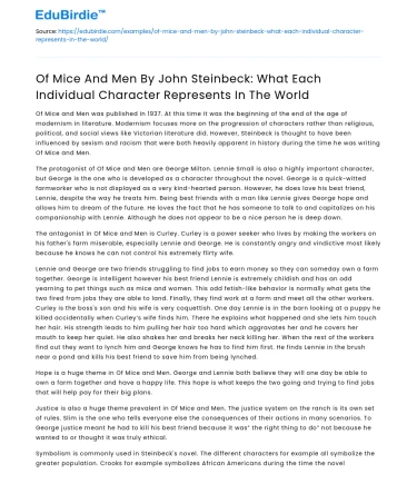 Character representations in “Of Mice and Men” by Steinbeck