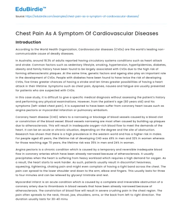 Chest Pain As A Symptom Of Cardiovascular Diseases