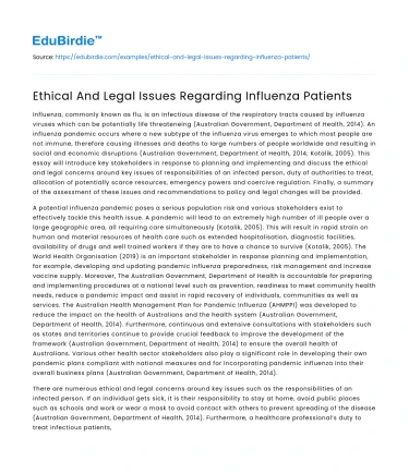 Ethical And Legal Issues Regarding Influenza Patients
