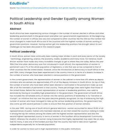 Political Leadership and Gender Equality among Women in South Africa