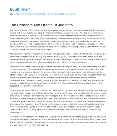 The Elements And Effects Of Judaism