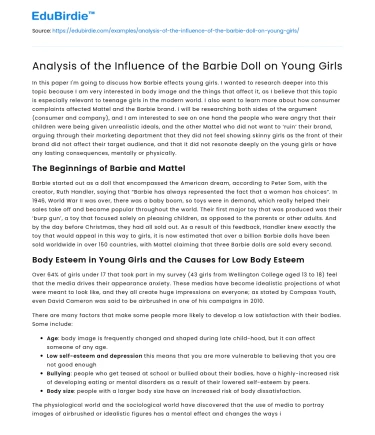 Analysis of the Influence of the Barbie Doll on Young Girls