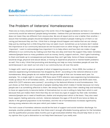 The Problem of Veterans’ Homelessness