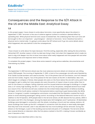 Consequences of 9/11 in US and Middle East