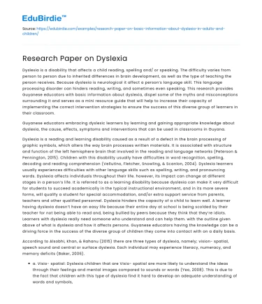 Research Paper on Dyslexia