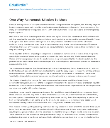 The Challenges of One-Way Mars Missions